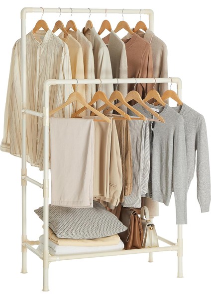 Giysi Rafı, 2 Asma Raylı Metal, Maksimum Yük 55 Kg, Montaj, Beyaz RDR01WT