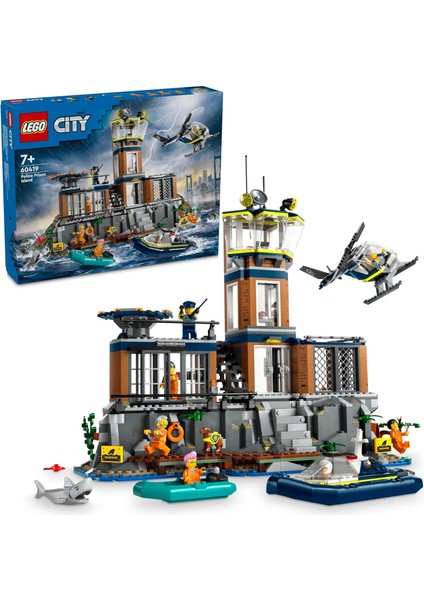 City Hapishane Adası 60419-7 Yaş ve Üstü Kız ve Erkek Çocuklar Için, Gemi 7 Figür ve Köpek, Köpekbalığı Figürleri Içeren Araç Seti, Doğum Günü Hediyesi Fikri (980 Parça)