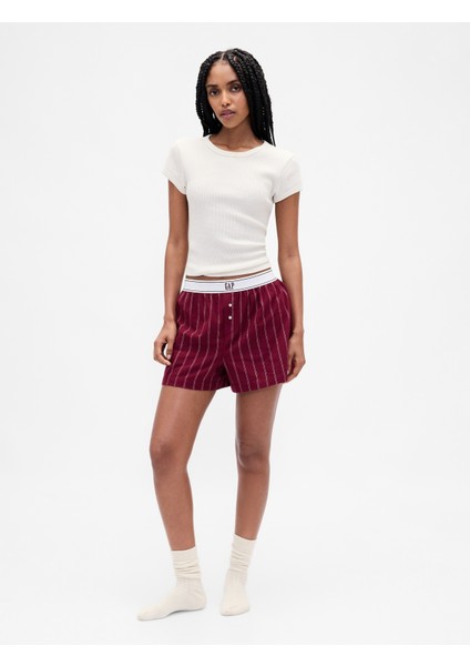 Kadın Bordo Gap Logo Flannel Boxer Şort