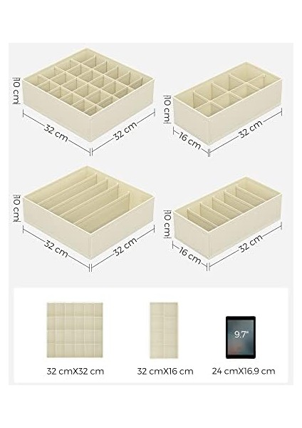 Iç Giyim Saklama Kutuları, Çekmece Organizatörü, Dolap Organizeri, Katlanabilir, Sütyen, Iç Çamaşırı, Çorap, Kravat Için Katlanır Kutu, Kumaş Kutu 4&apos;lü Set Bej RUS04M fiyatları