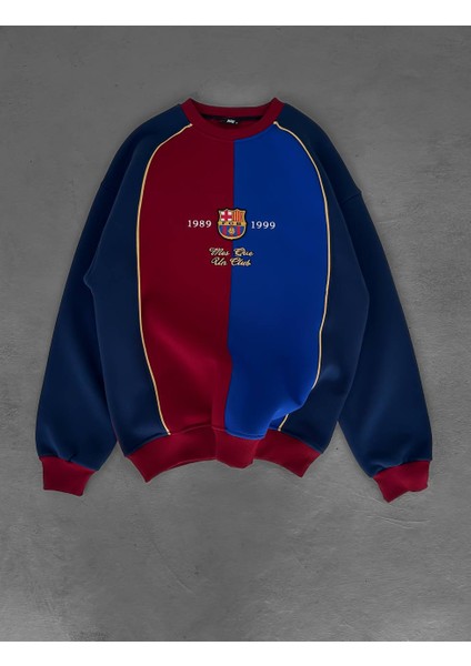 Oversıze Barca Bordo Mavi Sweatshırt - Mes Que Un Club Barcelona Sweat
