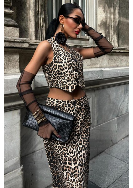 Leopar Desenli Gabardin Takım -Multi