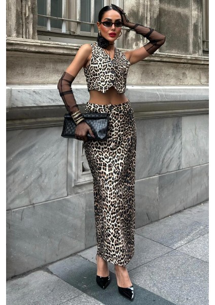 Leopar Desenli Gabardin Takım -Multi fırsatları