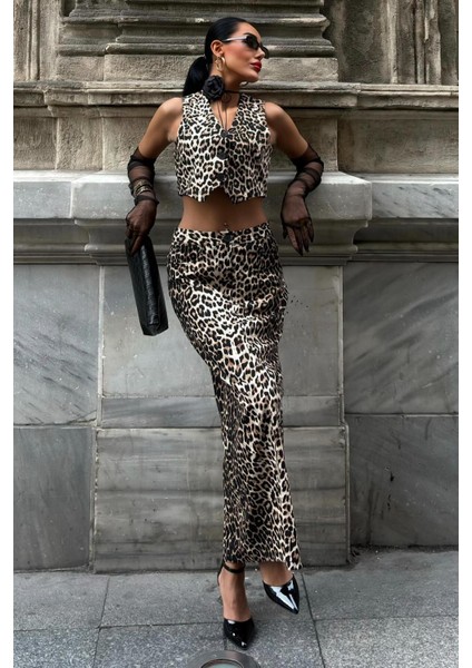 Leopar Desenli Gabardin Takım -Multi
