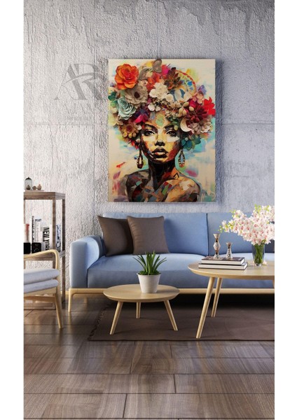 Kanvas Tablo Çiçek Kafalı Kadın Dekoratif Kanvas Tablo 35 x 50