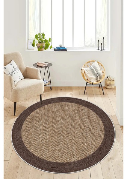 Kahverengi, Kaymaz Tabanlı, Yıkanabilir, Dijital Baskılı Yuvarlak Yolluk Halı fiyatları