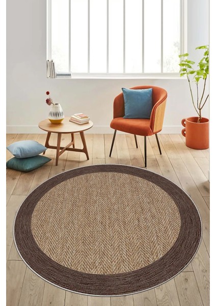 Kahverengi, Kaymaz Tabanlı, Yıkanabilir, Dijital Baskılı Yuvarlak Yolluk Halı modelleri