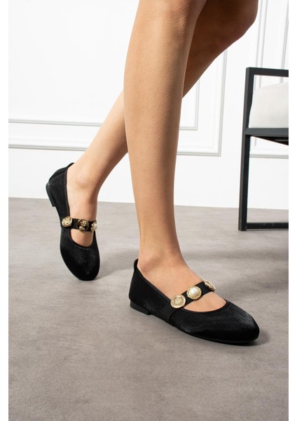 Darwen Kadın Babet Önden Bantlı Incili Tokalı Siyah Saten