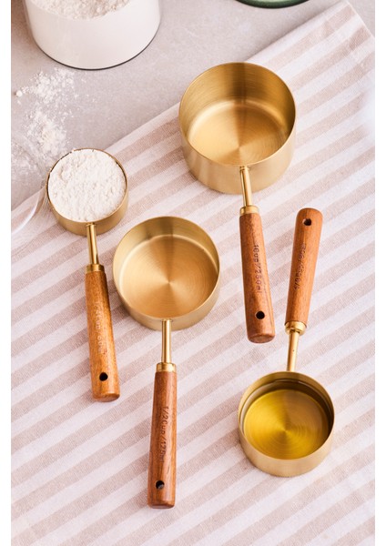 Vasto 4'lü Büyük Boy Paslanmaz Çelik Ahşap Saplı Ölçü Kaşığı Seti Ölçü Kabı 60ML 80ML 125ML 250ML modelleri