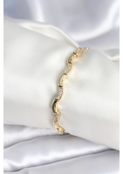 Bfs Pirinç Gold Renk Dalgalı Model Kadın Bileklik