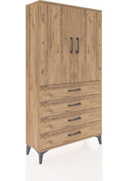 Arges Dolap Tek Raflı 4 Çekmeceli Tek Askılı 88X30X163 Çam-Çam fiyatları