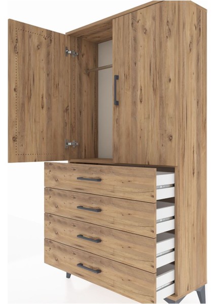 Arges Dolap Tek Raflı 4 Çekmeceli Tek Askılı 88X30X163 Çam-Çam indirimleri