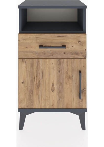 Arges Komodin 2 Raflı Tek Çekmeceli Tek Kapaklı 44X30X80 Antrasit-Çam