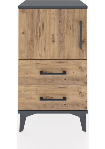 Arges Komodin 2 Raflı Tek Çekmeceli Tek Kapaklı 44X30X80 Antrasit-Çam fiyatları