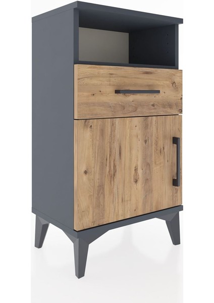 Arges Komodin 2 Raflı Tek Çekmeceli Tek Kapaklı 44X30X80 Antrasit-Çam modelleri