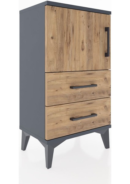 Arges Komodin 2 Raflı Tek Çekmeceli Tek Kapaklı 44X30X80 Antrasit-Çam fırsatları