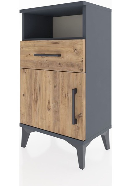 Arges Komodin 2 Raflı Tek Çekmeceli Tek Kapaklı 44X30X80 Antrasit-Çam indirimleri