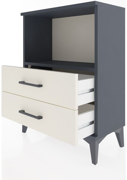Arges Komodin Tek Raflı 2 Çekmeceli 60X30X80 Antrasit-Aytaşı fırsatları