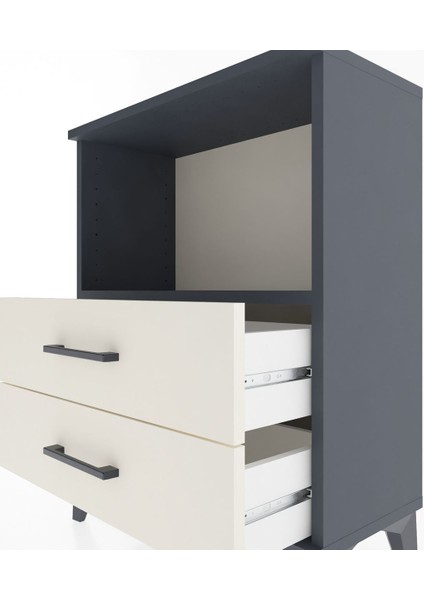 Arges Komodin Tek Raflı 2 Çekmeceli 60X30X80 Antrasit-Aytaşı indirimleri