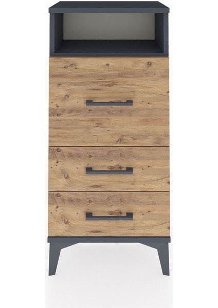 Arges Komodin Tek Raflı 3 Çekmeceli 44X30X96 Antrasit-Çam