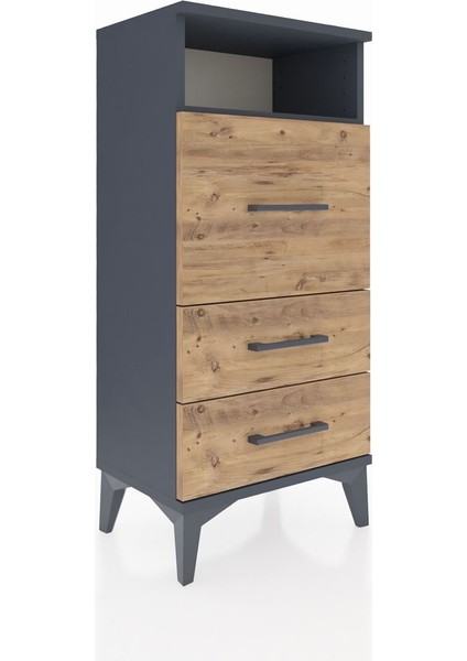 Arges Komodin Tek Raflı 3 Çekmeceli 44X30X96 Antrasit-Çam fiyatları