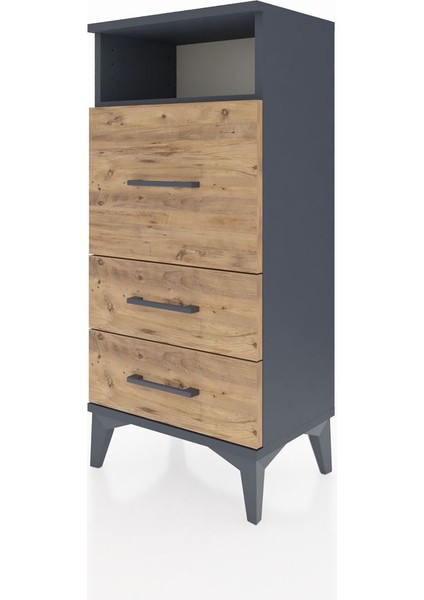 Arges Komodin Tek Raflı 3 Çekmeceli 44X30X96 Antrasit-Çam modelleri