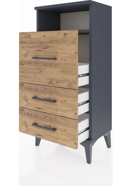 Arges Komodin Tek Raflı 3 Çekmeceli 44X30X96 Antrasit-Çam fırsatları