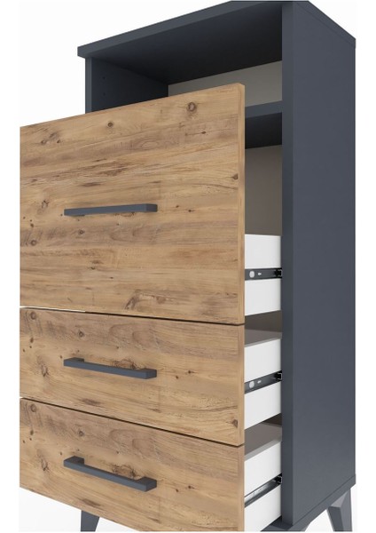 Arges Komodin Tek Raflı 3 Çekmeceli 44X30X96 Antrasit-Çam indirimleri