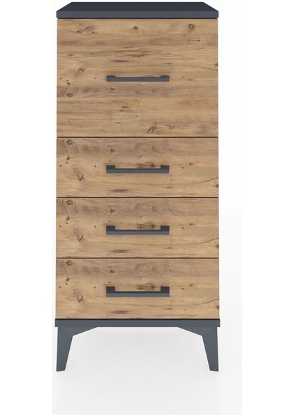 Arges Komodin 4 Çekmeceli 44X30X96 Antrasit-Çam