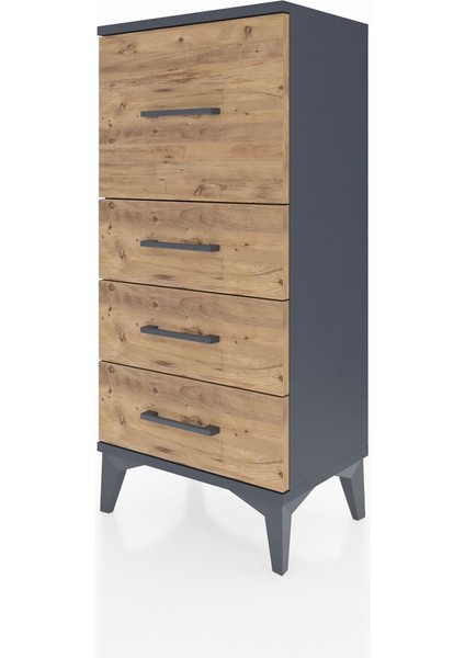 Arges Komodin 4 Çekmeceli 44X30X96 Antrasit-Çam modelleri