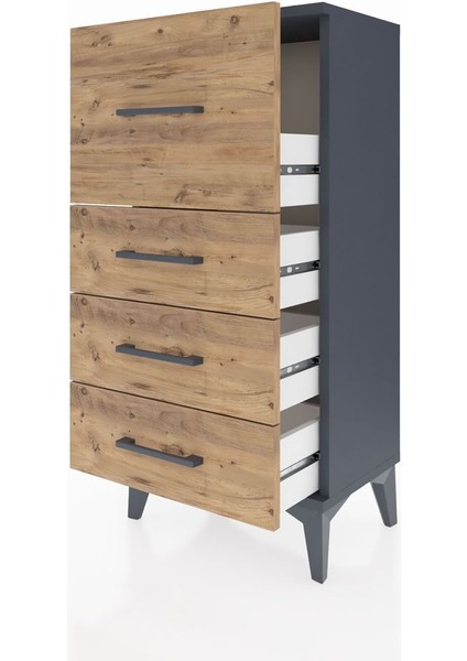 Arges Komodin 4 Çekmeceli 44X30X96 Antrasit-Çam fırsatları