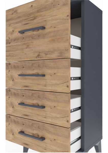 Arges Komodin 4 Çekmeceli 44X30X96 Antrasit-Çam indirimleri