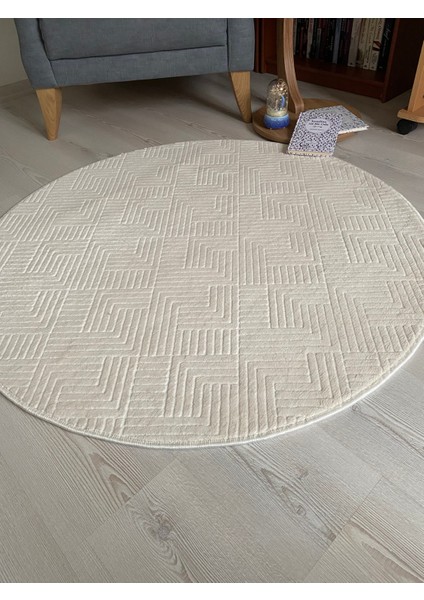 Krem Renkli Yuvarlak Kaymaz Tabanlı Yolluk Halı, Banyo ve Tuvalet Için Rahatlık