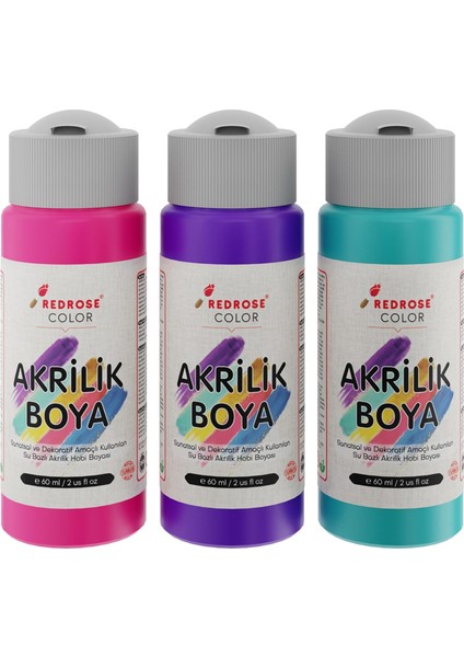 Rose Mor, Fuşya, Turkuaz Akrilik 3&apos;lü Set 3X60 ml