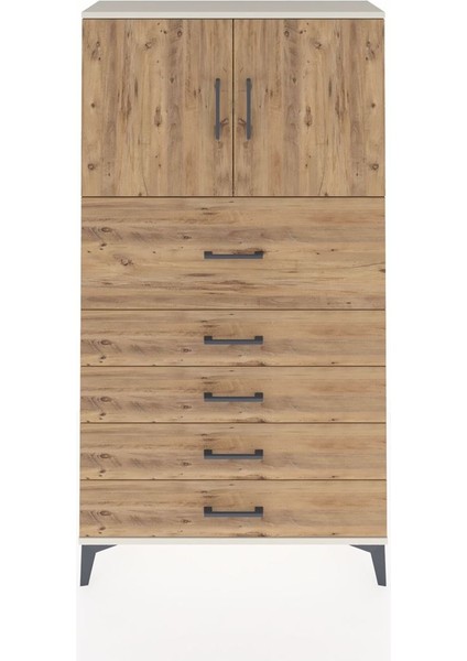 Arges Dolap 2 Raflı 5 Çekmeceli 2 Kapaklı 88X30X163 Aytaşı-Çam