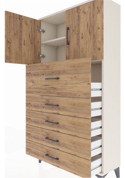 Arges Dolap 2 Raflı 5 Çekmeceli 2 Kapaklı 88X30X163 Aytaşı-Çam indirimleri