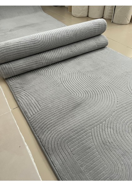 Kaymaz Tabanlı Elit Bukle Kesme Mutfak ve Salon Yolluk Halısı Gri