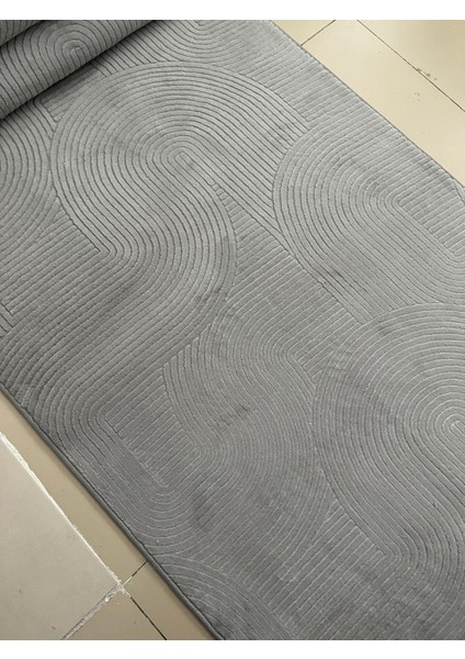 Kaymaz Tabanlı Elit Bukle Kesme Mutfak ve Salon Yolluk Halısı Gri modelleri