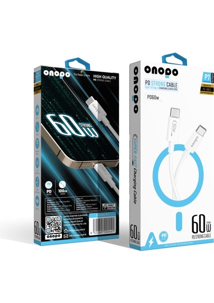60W Pd Type-C To Type-C Hızlı Şarj ve Kablosu 1 Metre | Uyumlu | Silikon Örgülü | Model P7