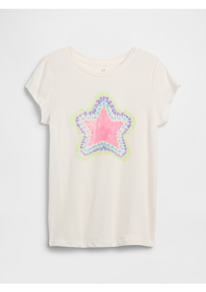 Kız Çocuk Beyaz Grafik Baskılı T-Shirt