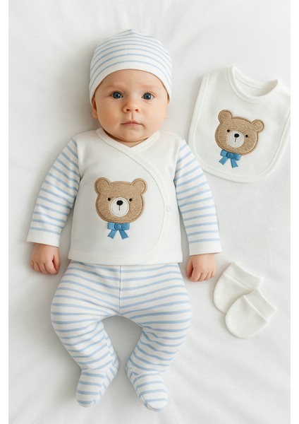 %100 Pamuk Yenidoğan Erkek Bebek 5 Parça Hastane Çıkış Seti