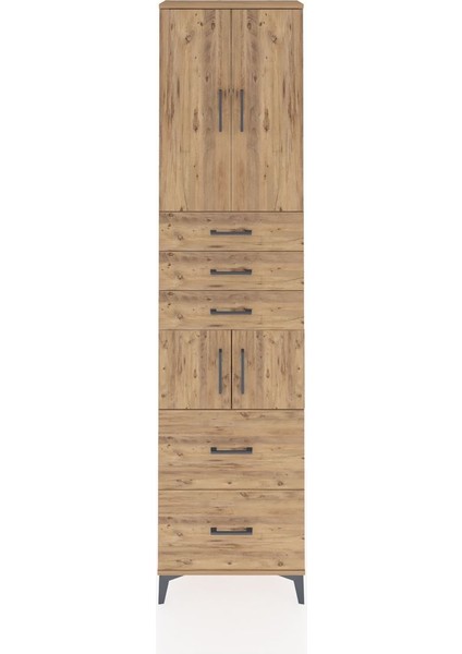 Arges Dolap 4 Raflı 5 Çekmeceli 4 Kapaklı 60X30X243 Çam-Çam