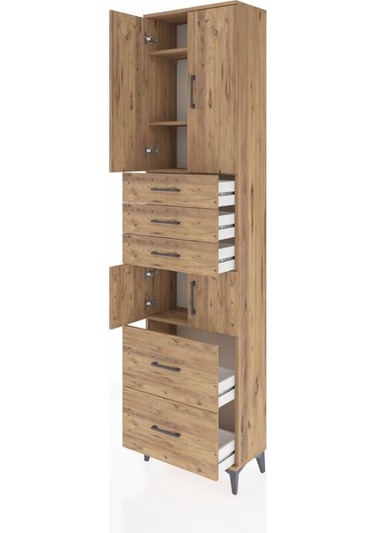 Arges Dolap 4 Raflı 5 Çekmeceli 4 Kapaklı 60X30X243 Çam-Çam fırsatları