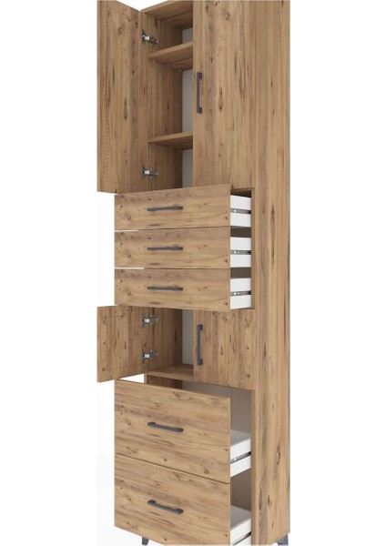 Arges Dolap 4 Raflı 5 Çekmeceli 4 Kapaklı 60X30X243 Çam-Çam indirimleri