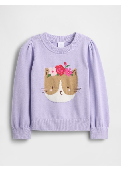 Kız Bebek Açık Lila Puff-Sleeve Kazak