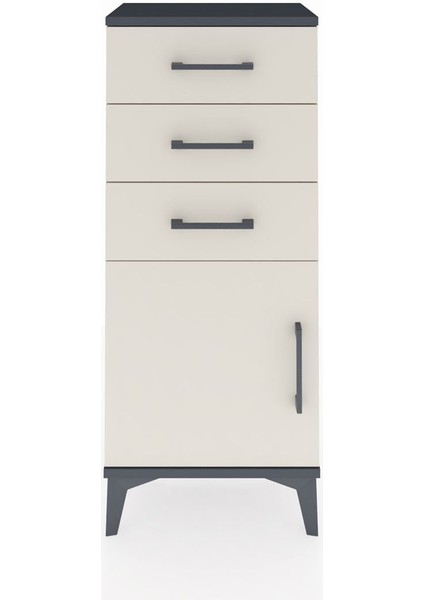 Arges Komodin Tek Raflı 3 Çekmeceli Tek Kapaklı 44X30X106 Antrasit-Aytaşı