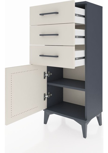 Arges Komodin Tek Raflı 3 Çekmeceli Tek Kapaklı 44X30X106 Antrasit-Aytaşı fırsatları