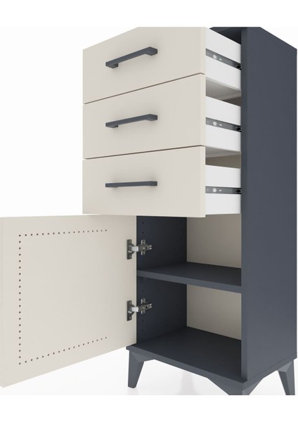 Arges Komodin Tek Raflı 3 Çekmeceli Tek Kapaklı 44X30X106 Antrasit-Aytaşı indirimleri