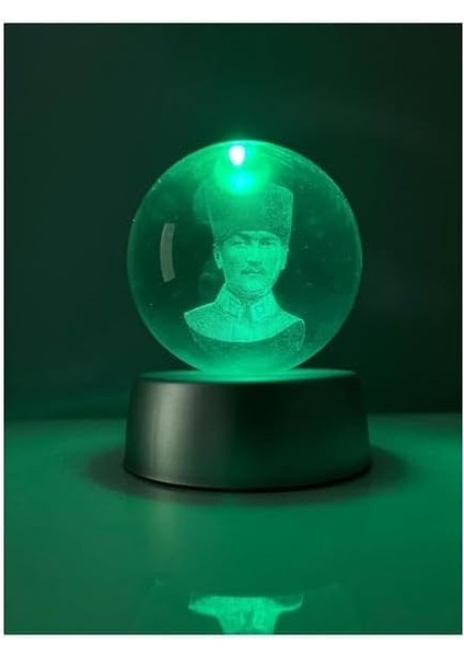 Cam Küre Atatürk Renk Değiştiren LED Işıklı Gece Lambası Dekoratif Hediyelik