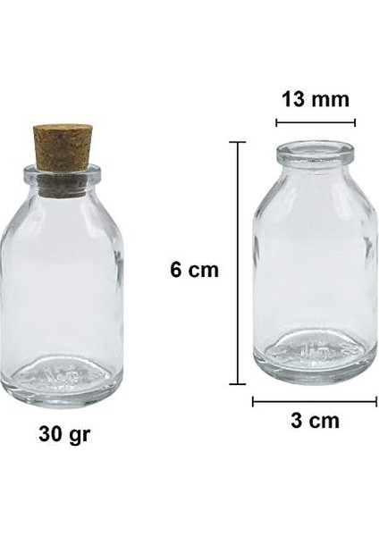 Şeffaf 25 ml / 25 cc Mantar Tıpalı Boş Cam Şişe 12 Adet modelleri